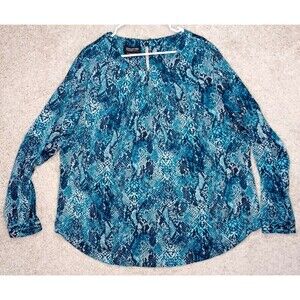 Jones New York Womens 22W Snake Reptile Print Button Blouse Top Streach